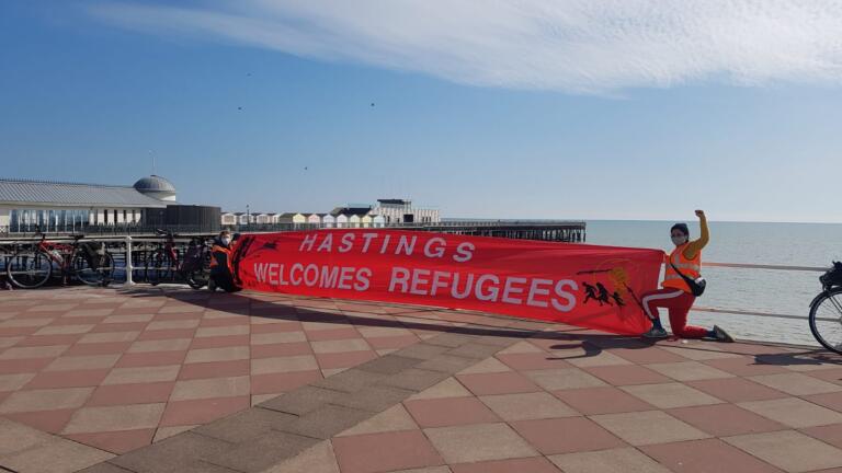 Hastings welcomes refugees banner